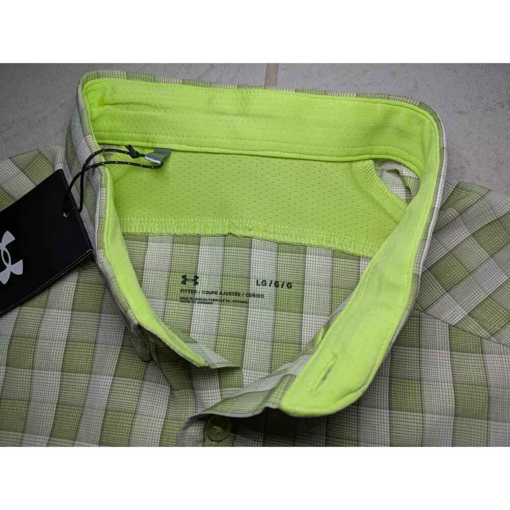 Under Armour Men's Large Drift Tide 2.0 Light Green Plaid Fitted S/S Shirt New - Picture 3 of 6